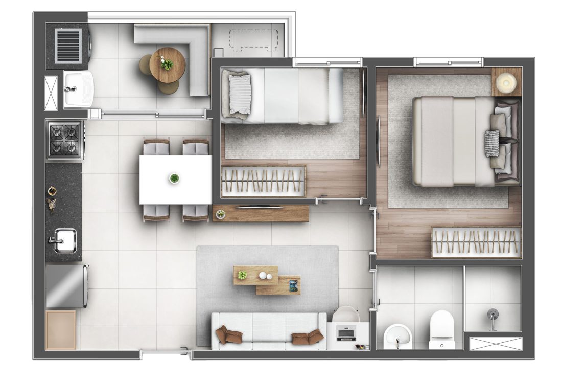 2 dormitórios · 42 m² — Lyon Penha, Penha de França — perspectiva ilustrativa