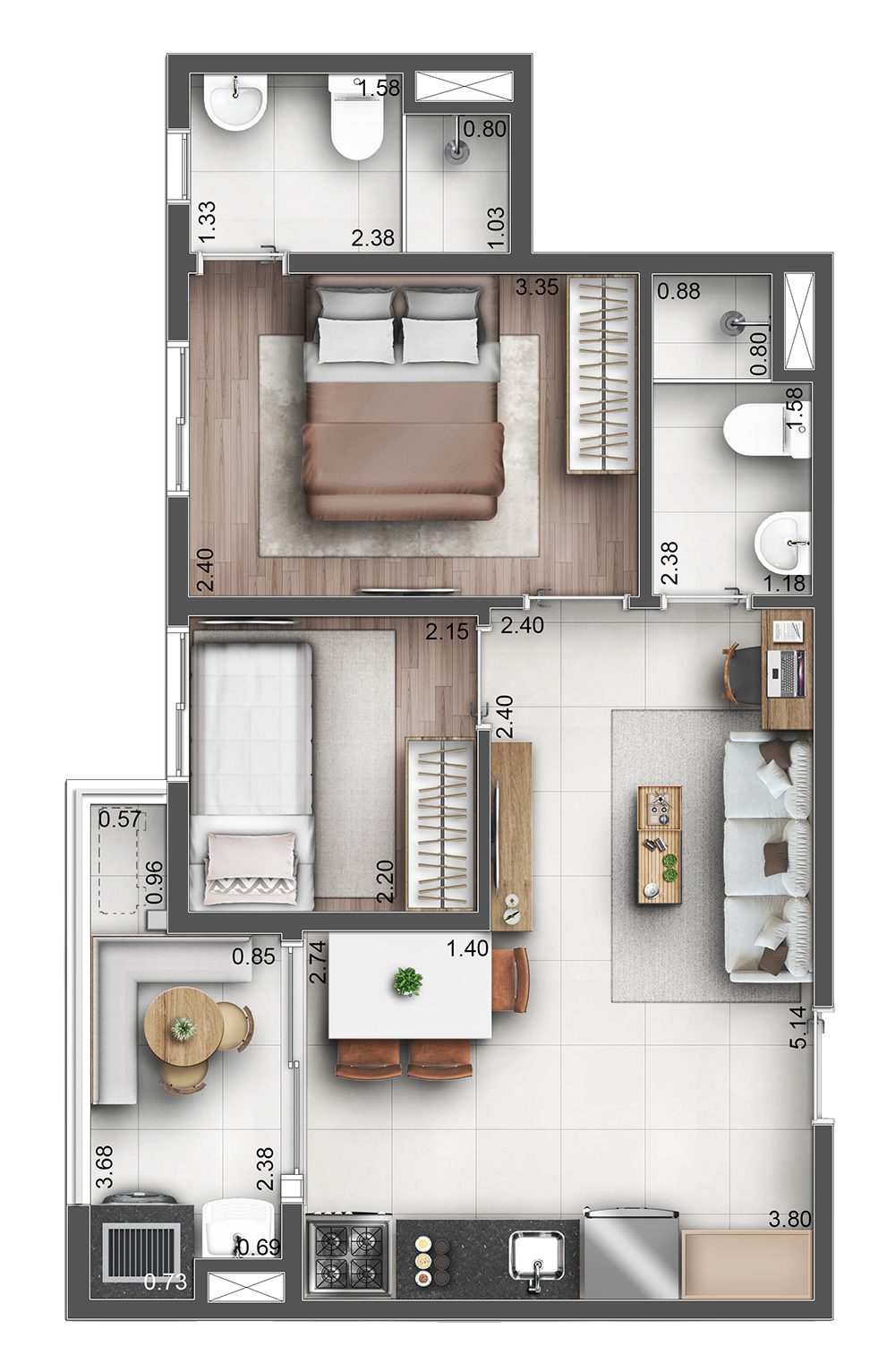 2 dormitórios com suíte · 45 m² — Lyon Penha, Penha de França — perspectiva ilustrativa