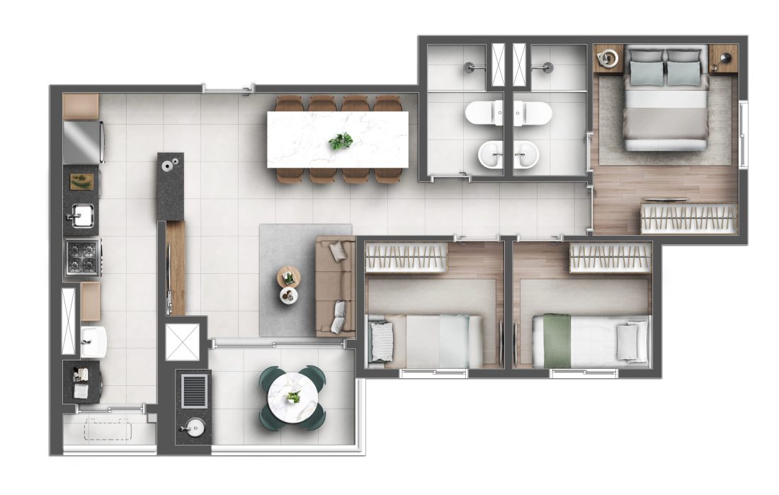 3 dormitórios com suíte · 64 m² — Lyon Penha, Penha de França — perspectiva ilustrativa