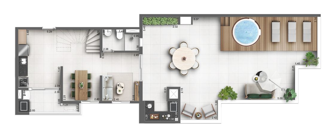 Duplex · 3 dormitórios com suíte · 152 m² — pavimento inferior — Lyon Penha, Penha de França — perspectiva ilustrativa